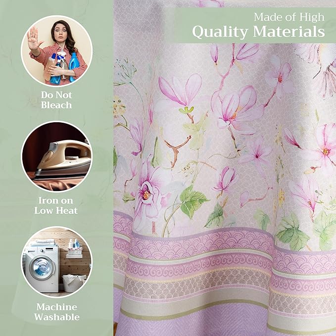 Maison d' Hermine Table Cloth Round Table 100% Cotton 63 Round Inches Tablecloth Reusable Decorative for Dining Room Farmhouse Home Valentines Day Decorations Spring Summer - Magnolia Mornings