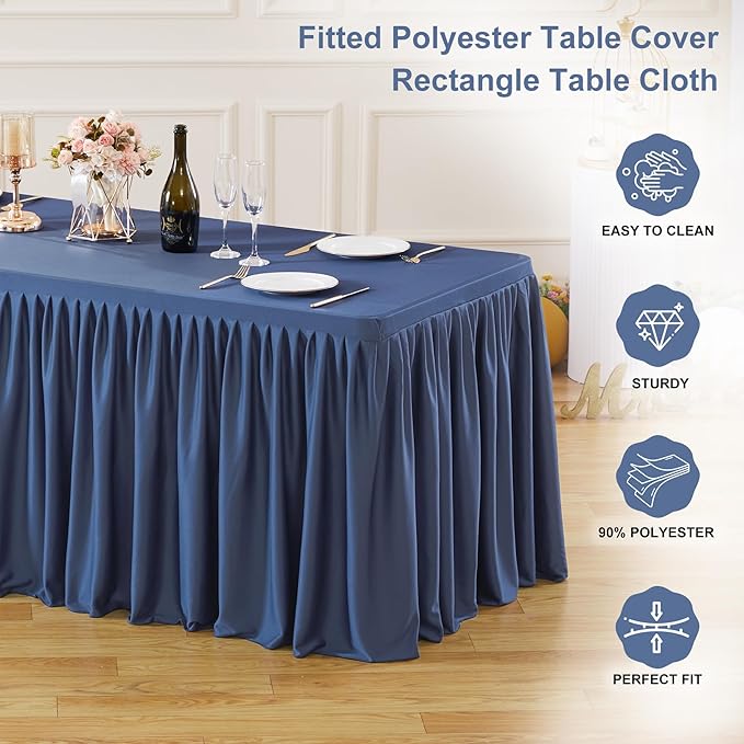 Wish Care 4 Pack Navy Blue Rectangle Table Clothes for 6 Foot Tables, Polyester Fitted Tablecloths 6ft Stretch Table Cover for Wedding, Birthday, Parties, Trade Show, Craft Show