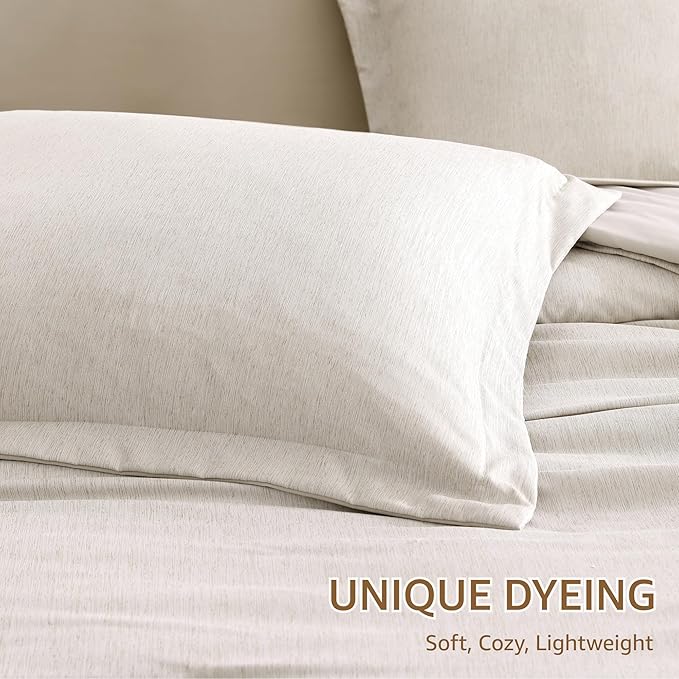 Monbix California King Comforter Set - 7 Pieces Cationic Dyeing Oatmeal Bed in a Bag Cal King Bed Sets with Comforter, Sheets, Pillowcases & Shams, Reversible Bedding Comforters Sets