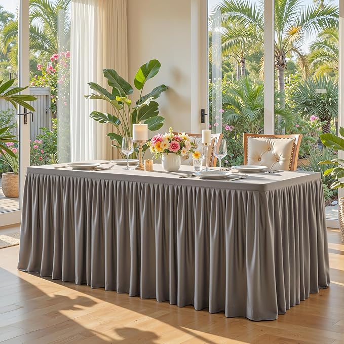 Wish Care 2 Pack Nude Brown Rectangle Table Clothes for 8 Foot Tables, Polyester Fitted Tablecloths 8ft Stretch Table Cover for Wedding, Birthday, Parties, Trade Show, Craft Show
