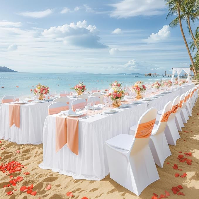 Suppromo White Tulle Tablecloth for 4 Foot Rectangular Tables 48 x 24 Inch White Rectangle Table Cloth 4ft Wrinkle Free Table Cover with Tutu Skirt for Wedding Birthday Party Banquet Tablecover