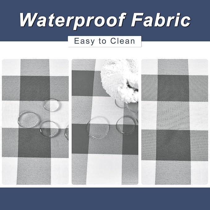 Hiasan Buffalo Plaid Table Runner, Classic Farmhouse Tabletop Collection, Waterproof Table Runner for Kitchen Dining, Banquet, Restaurant, Outdoor Use, 14W x 60L, Grey and White, 1 Piece