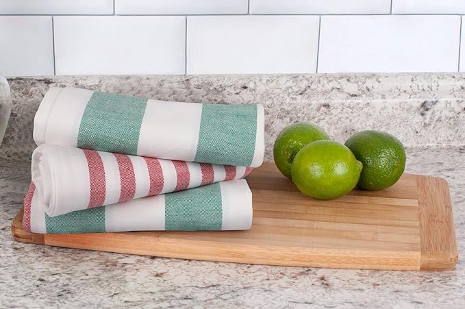 Urban Villa Dinner Napkins Horizontal Stripes Cloth Napkins Set of 12 Ruby/Green Color Dinner Napkins 20x20 Inches 100% Cotton Over Sized Cloth Napkins with Mitered Corners DinnerNapkins