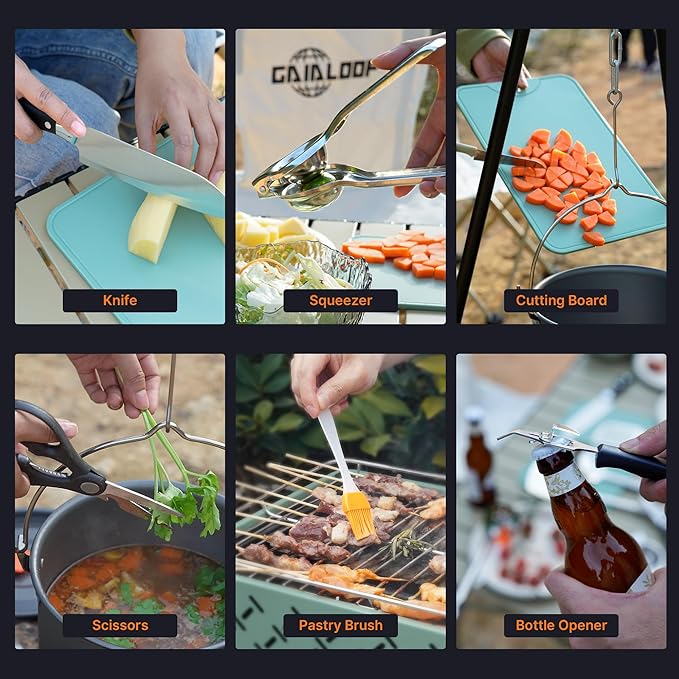 Portable Camping Cooking Utensils Set, Camp Kitchen & Campfire Cooking Equipment, RV Essentials, Camper Must-Haves Accessories, Outdoors Cookware, Christmas Stocking Stuffers Gifts