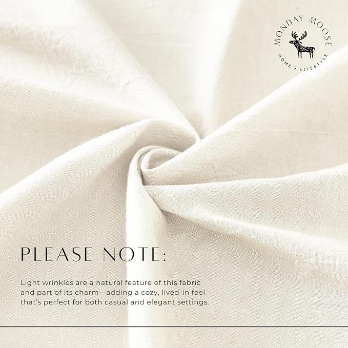 MONDAY MOOSE Ruffle Farmhouse Rustic Rectangle Natural Stonewashed Cotton Tablecloth for Kitchen, Dining Room, Restaurant (60x86 inch, White)