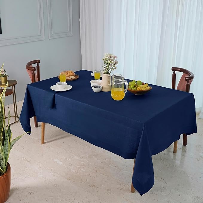 D'Moksha Homes Linen Tablecloth 60 x 120 Inch - 100% Pure Linen Navy Blue Table Cloth for Rectangle Tables - Machine Washable Cloth Tablecloth for Easter