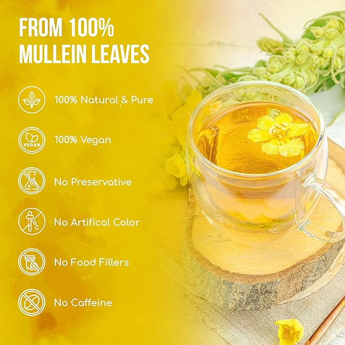 FreshDrinkUS, Premium 10 Mullein Leaf Tea Bags For Lungs, 100% Natural & Pure from Mullein Leaves. Loose Leaf Mullein Herbal Tea. Made with Natural Material Tea Bags. No Sugar, No Caffeine, No Gluten, Vegan.