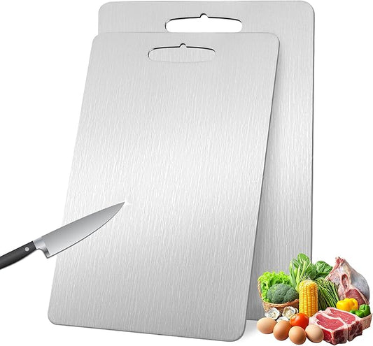 2 Pack Titanium Cutting Boards 100% Pure Titanium for Kitchen .Cutting Edge Hygiene & Durability.Double sided food-grade Titanium Cutting Board For Meats Fruits And Vegetables. Easy to Clean (18*12)