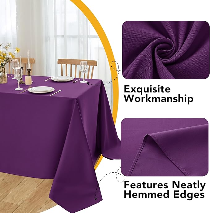 6-Pack Purple Tablecloths for Rectangle Tables, 90 x 156 Inches, Stain-Resistant Polyester Fabric for 8 Foot Tables - Washable Table Covers for Weddings, Banquets, Birthday Parties, Events