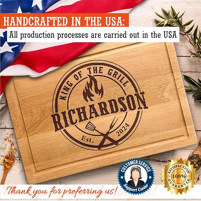 Personalized Grill Cutting Board, Grilling Gift For Men and BBQ Masters, Mens Best Anniversary, Father’s Day or Birthday Gift for Men or Husband, Wood Engraved Gifts for Dad