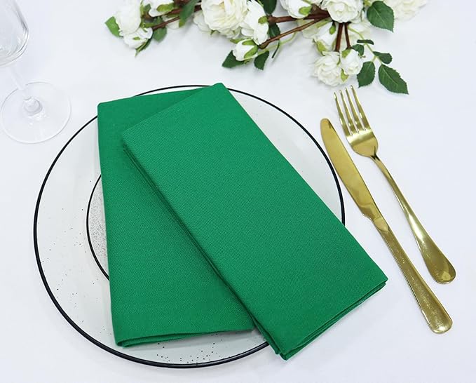 PurpleEssences Set of 6 Cloth Dinner Napkins 100% Cotton 18x18 Inch - Soft Durable Washable - Ideal for Farmhouse Party Christmas Holiday Winter - Perfect Everyday Use Table Linen - St Patricks Green