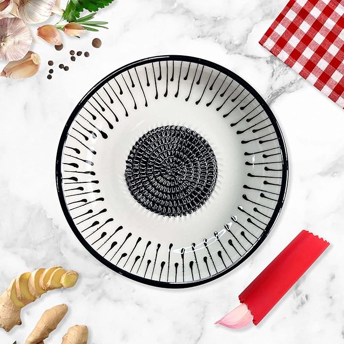 Ceramic Grater Bowl, Garlice Grater Plate, Handmade Ginger Grater, Mincer Bowl for Cheese &Vegetables, Ceramic Decorative Mincer, Hand Dish for Garlic (Black Drops)