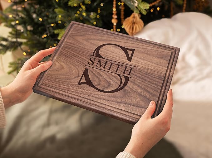 Personalized Cutting Board, Custom Wedding, Anniversary or Housewarming Realtor Closing Gift Idea, Wood Engraved Charcuterie, for Friends and Family Initial Monogram Design 008