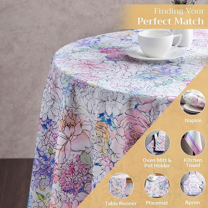 Maison d' Hermine Table Cloth Round Table 100% Cotton 63 Round Inches Tablecloth Reusable Decorative for Dining Room Farmhouse Home Valentines Day Decorations Spring Summer - Floral Love
