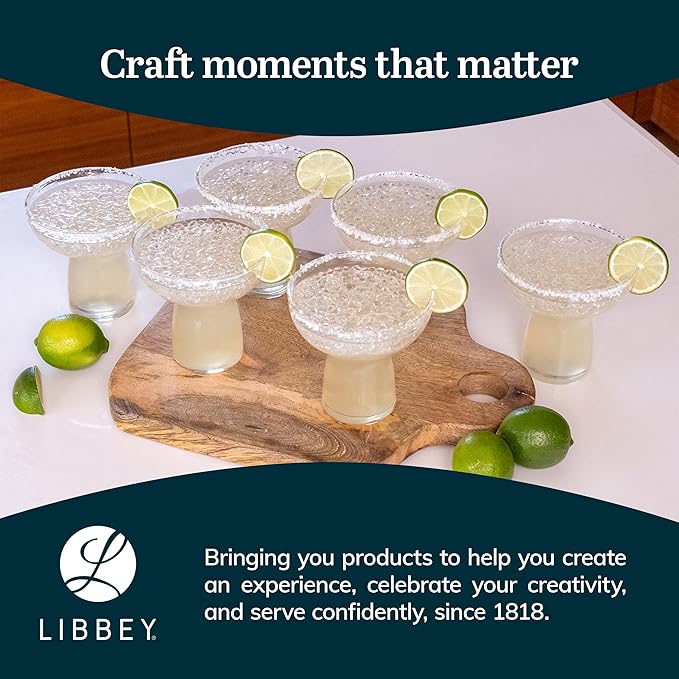 Libbey Stemless Margarita Glasses Set of 6, 10.25 ounces Classic Lightweight Margarita Cups, Fancy Glassware Set for Celebrations