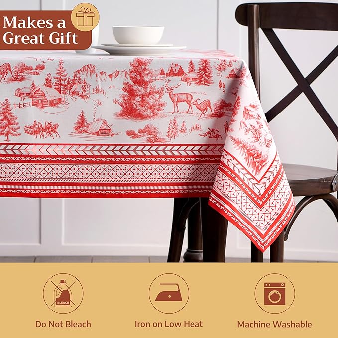 Maison d' Hermine Table Cloth Rectangle Table 100% Cotton 60 x 120 Inches Fall Tablecloth Reusable Everyday Use for Thanksgiving Christmas Decorations Dining Farmhouse Party (Winter Jouy)