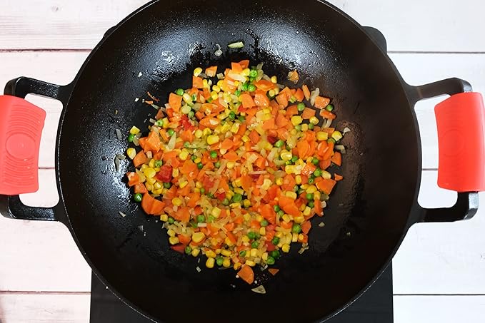 Crucible Cookware 14-Inch Cast Iron Wok Set (Pre-Seasoned), Glass Lid & Silicone Hot Handle Holders