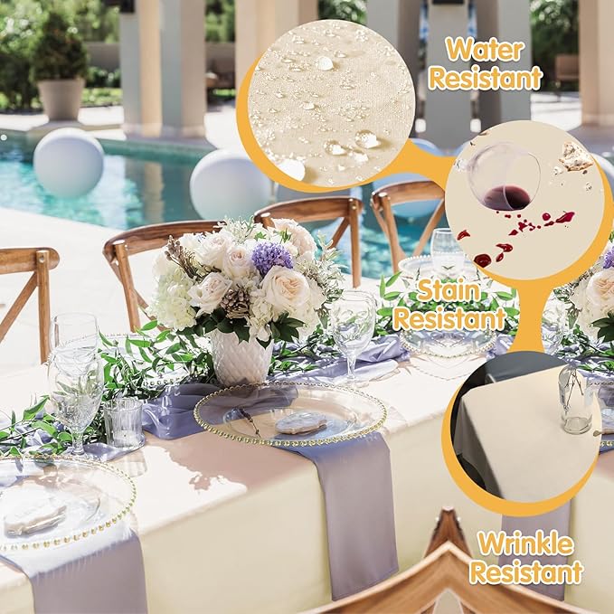 BRILLMAX 10 Pack Beige Tablecloths 60 x 126 Inch for 8ft Rectangle Tables - 150 GSM Polyester Fabric, 15" Standard Drop, Water, Stain & Wrinkle Resistant Cloth Cover for Wedding Dining Buffet