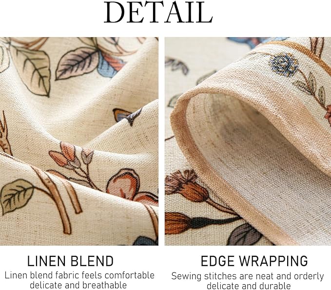 ISAENNE Designer French Light Beige Round Tablecloth,Linen Florals and Birds Pattern Table Cloth,Anti-Wrinkle Decorative Tablecloths for Dining Thanksgiving Kitchen,Diameter 67"-Cornucopia