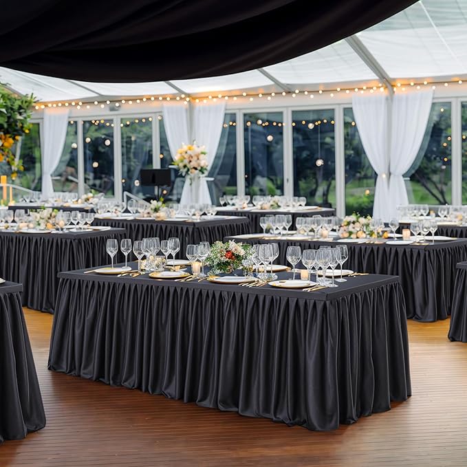 Wish Care 6 Pack Black Rectangle Table Clothes for 8 Foot Tables, Polyester Fitted Tablecloths 8ft Stretch Table Cover for Wedding, Birthday, Parties, Trade Show, Craft Show