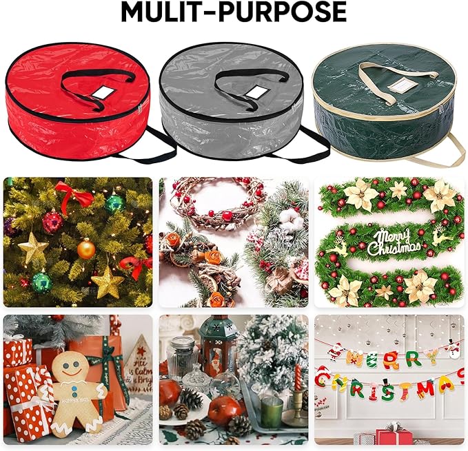 BALEINE Wreath Storage Container, 2 Pack Christmas Wreath Storage Bag with Tear Resistant PE Material and Reinforced Handle for Holiday Xmas (Red, 36"x8")