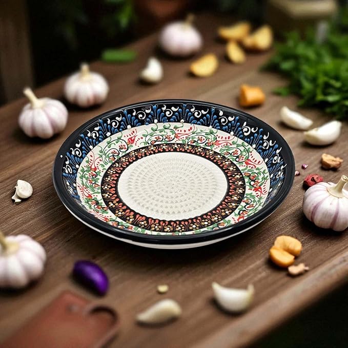 Ceramic Grater Bowl, Garlice Grater Plate, Handmade Ginger Grater, Mincer Bowl for Cheese &Vegetables, Ceramic Decorative Mincer, Hand Dish for Garlic (Whirlpool Bloom)