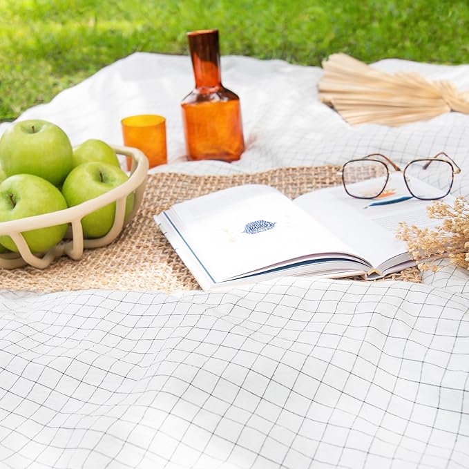 MONDAY MOOSE Plaid Farmhouse Picnic Grid Style Decoration Rectangle Natural Stonewashed Cotton Tablecloth for Kitchen, Dining Room, Restaurant (60x102 inch, Charcoal Grid)