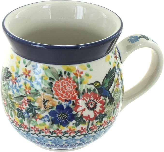 Blue Rose Polish Pottery - Red Hummingbird Bubble Mug - 16 oz - Unique Shape Mug for Coffee & Tea