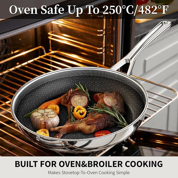 Non Stick Frying Pan 8 Inch Stainless Steel Ceramic Skillet,Nonstick Cooking Pan,PFAS PFOA PTFE Free&Non Toxic,Induction Compatible-Gas&Electric Stovetops,Oven&Dishwasher Safe
