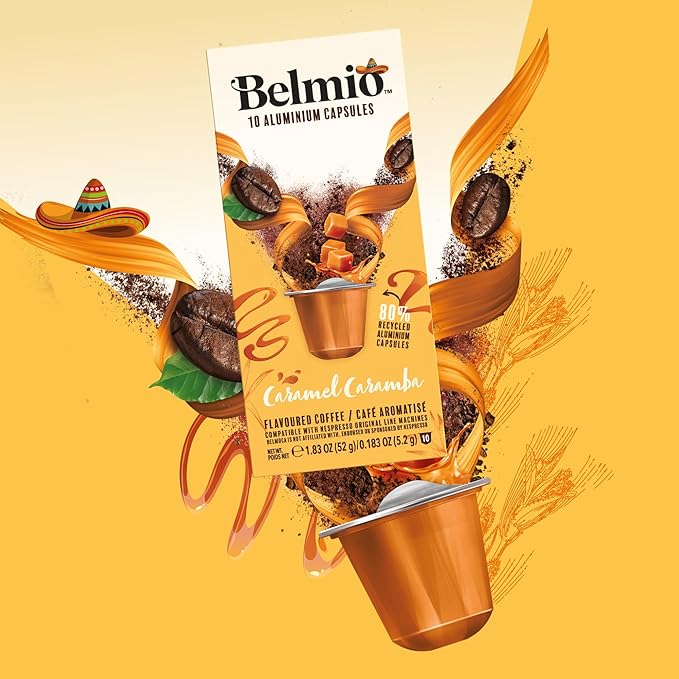 Belmio Caramel Caramba Espresso Coffee Pods – Medium Roast – Rich & Sweet - Nespresso Original Line Compatible – 10 Count (Pack of 10)