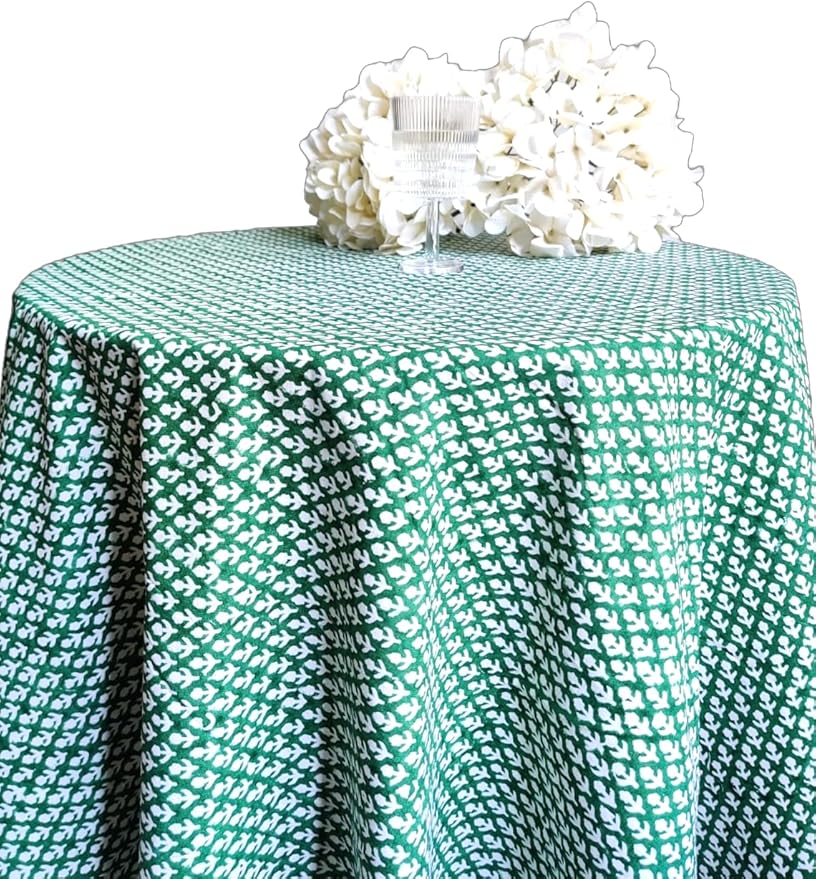 ATOSII Queen Green 100% Cotton Round Tablecloth, Handblock Print Floral Table Cloth for Kitchen Dining Linen I Parties, Weddings, Outdoors, Christmas, Thanksgiving I 90" Inches Round I 6 Seater