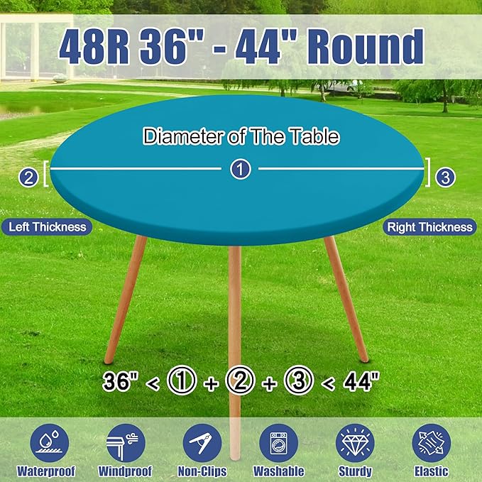 Round Spandex Tablecloth, Elastic Fitted Waterproof Tablecloths for 36"-44" Tables, Stretch Washable Picnic Table Cover for Camping, Dining, Indoor and Outdoor, Turquoise