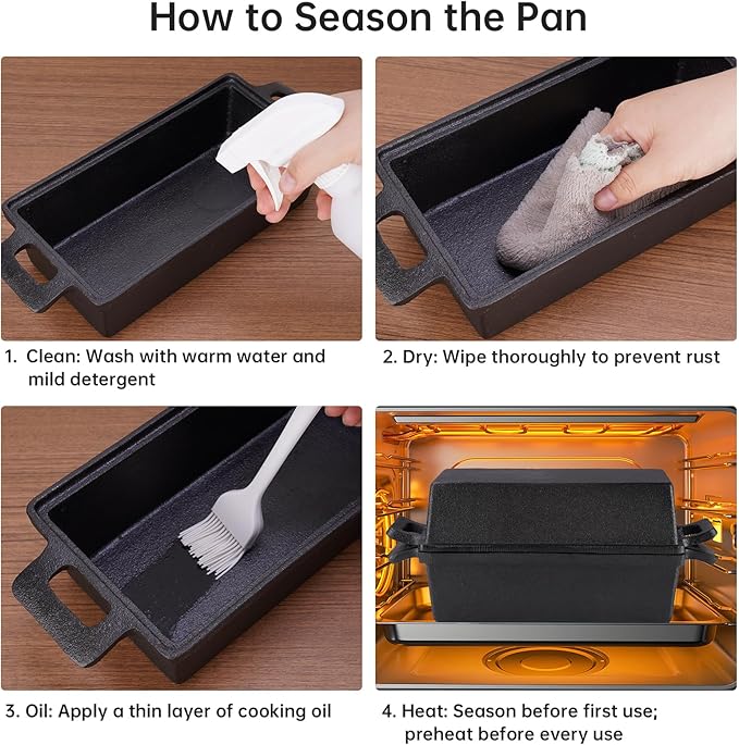 NiHome Cast Iron Bread Pan Set with Lid, 2 Loaf Pans + 2 Silicone Mats + Bread Lame, Heavy-Duty Cast Iron for Even Heat & Crisp Crust, Dual-Pan Design for Covered or Open Baking, Dishwasher-Safe Mats