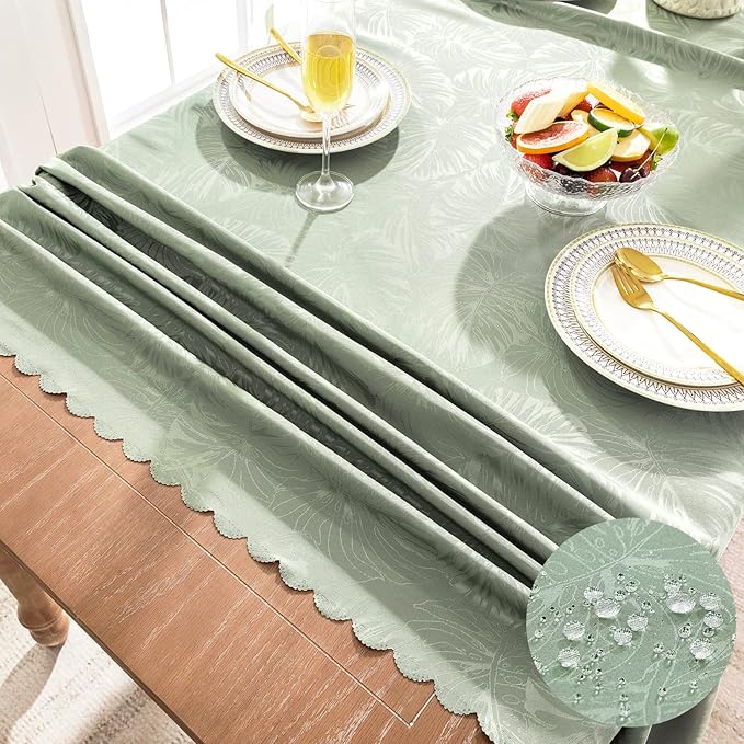 Rectangle Tablecloth Jacquard Green Table Cloths Waterproof Washable Leaves Soft Woven Fabric Farmhouse Table Cover for Kitchen Dining Outdoor Birthday Party Banquet Decor (60x120In)