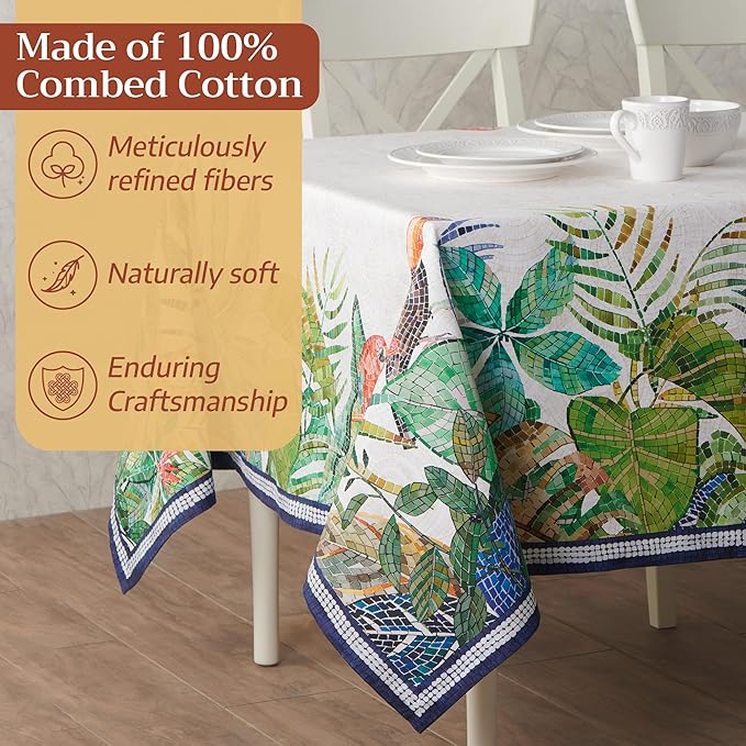 Maison d' Hermine Premium Table Cloth Rectangle Table 100% Combed Cotton 90 x 70 Inches Tablecloth Reusable Decorative for Dining Room, Farmhouse, Home, Party, Festive & Wedding - Mosaic