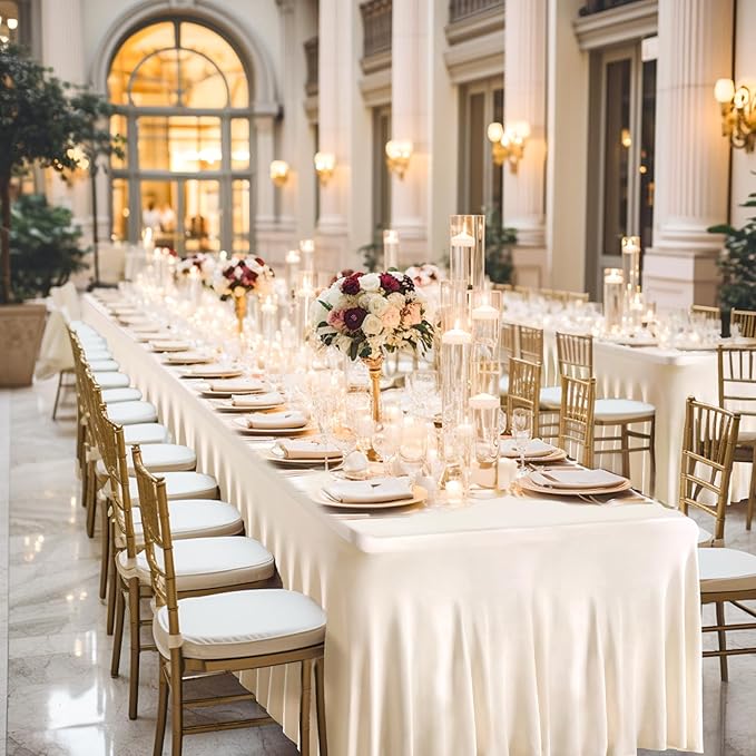 2 Packs Ivory Spandex Table Clothes for 6 Foot Rectangle Table, Spandex Table Covers 6FT Stretch Table Skirts Rectangle Tables Wrinkle Free Fitted Table Cover for Event, Wedding, Banquet & Parties