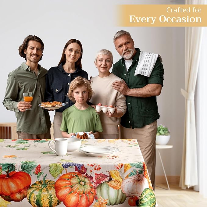 Maison d' Hermine Table Cloth Square Table 100% Cotton 60 x 60 Inches Fall Tablecloth Reusable Everyday Use for Thanksgiving Christmas Decorations Dining Farmhouse Party (Lumina)
