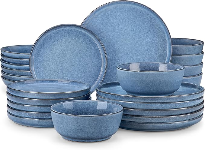 vancasso ANYA 24 Pieces Plates and Bowls Set, Blue Dinnerware Sets, Reactive Glaze Dishes Set for 6, Ceramic Dishware Sets Kitchen Dinner Set, Microwave & Dishwasher Safe