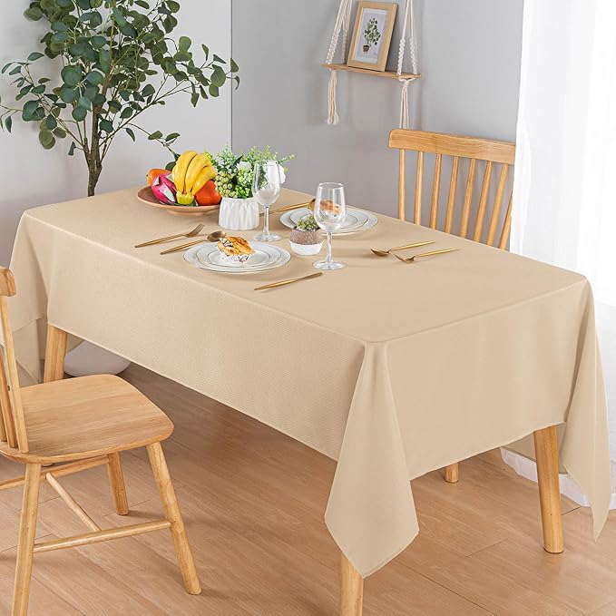 Hiasan 60 X 84 Inch Rectangle Textured Tablecloth - Waterproof Spillproof Antiwrinkle Jacquard Table Cloth for Kitchen and Dining Dinner, Outdoor Picnic, Holiday and Parties, Beige