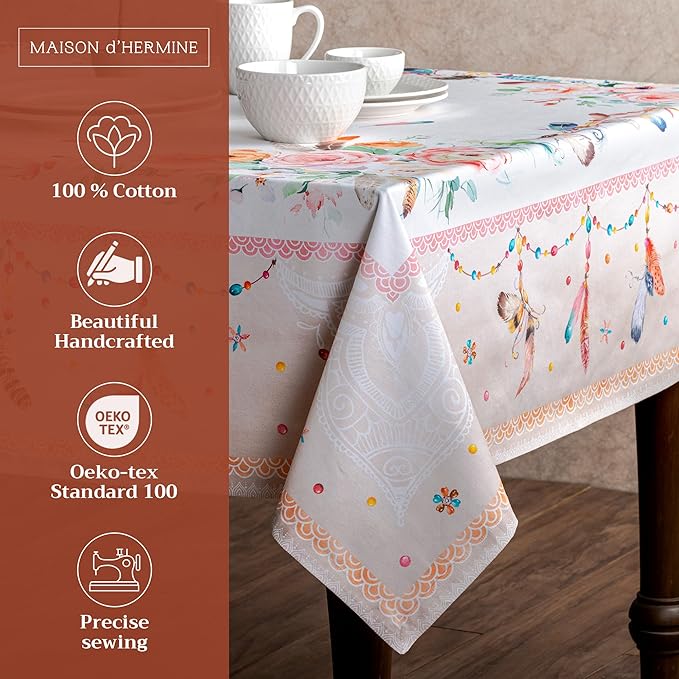 Maison d' Hermine Table Cloth Square Table 100% Cotton 54 x 54 Inches Tablecloth Reusable Decorative for Dining Room Farmhouse Home Valentines Day Decorations Spring Summer - Ibiza - Beige