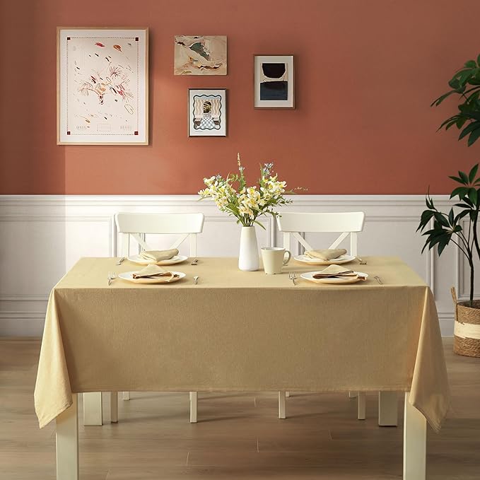 Spring & Easter Holiday Charleston Beige 52 x 70 inch Rectangle Fabric Tablecloth, Cotton Table Cover for Indoor Outdoor Dining, Machine Washable Solid Color Tablecloths for Everyday Use