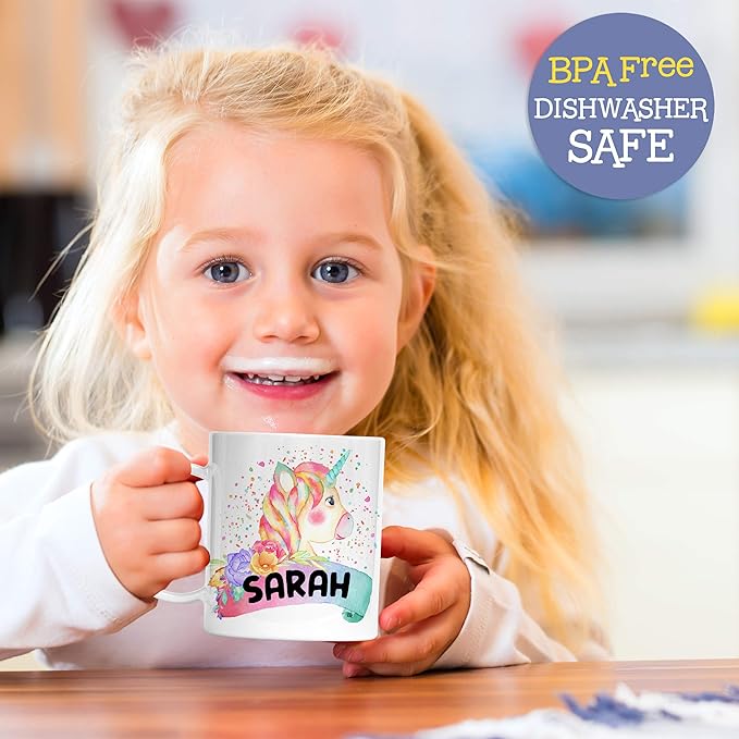 Personalized Watercolor Unicorn Kids Mug with Name, Lightweight Polymer