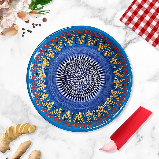 Ceramic Grater Bowl, Garlice Grater Plate, Handmade Ginger Grater, Mincer Bowl for Cheese &Vegetables, Ceramic Decorative Mincer, Hand Dish for Garlic (Sultan Light Blue)