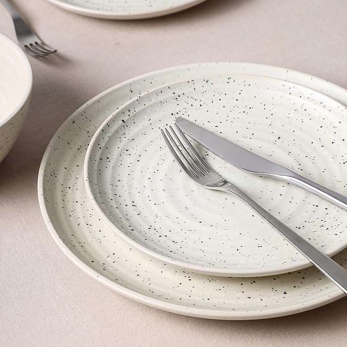 Stone Lain Dua 24-Piece Dinnerware - Stoneware, Plate and Bowls, Dishwasher and Microwave Safe, Dish Set for 8, White