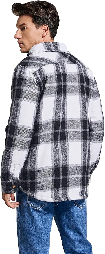 Men's Cotton Sherpa Lined Button Down Flannel Shirt Jacket Plaid Soft Outdoor Flannel Jacket Shirt