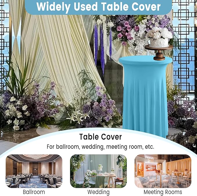 Qubjus 2 Pack Cocktail Tablecloths Stretch Table Skirt - 32x43 inch Bar High Top Stylish and Elegant Cocktail Table Covers for Parties, Weddings, Holidays - Azure