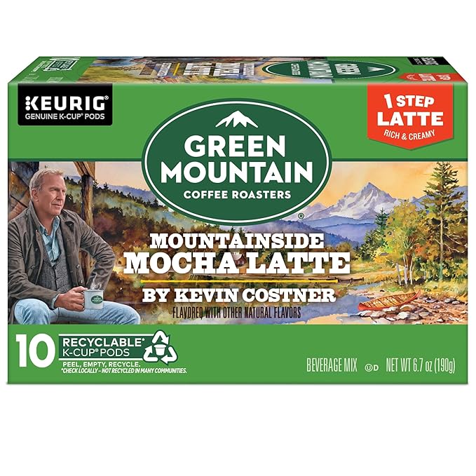 Green Mountain Coffee Roasters Mountainside Mocha Latte, One Step Latte Single Serve Keurig K-Cup Pods, 10-Count Box