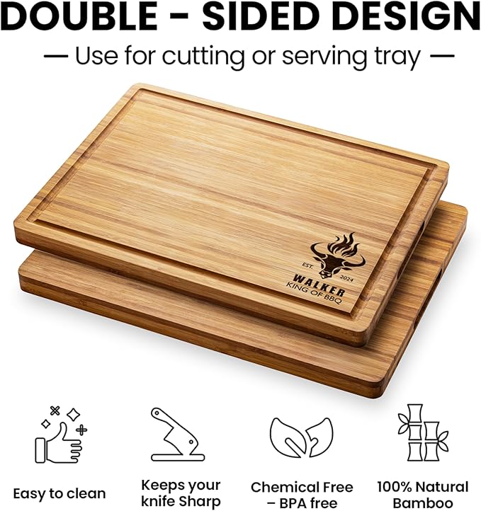 Grill Cutting Board, Personalized Grilling Gifts for Men, Custom Wood Bamboo Gifts, BBQ Gifts, Housewarming Gifts for New Home
