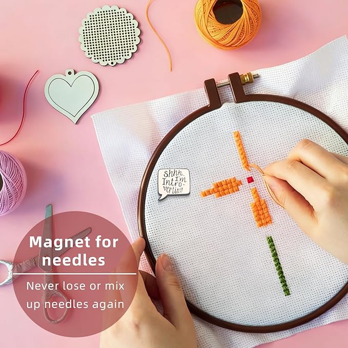 Needle Minder for Keeping Sewing & Embroidery Needles – Magnetic Needlepoint Holder, Cross Stitch Supplies – Secure & Decorative Needle Minders for Stitching & Crafting (Shhh... I'm Intro-vering)