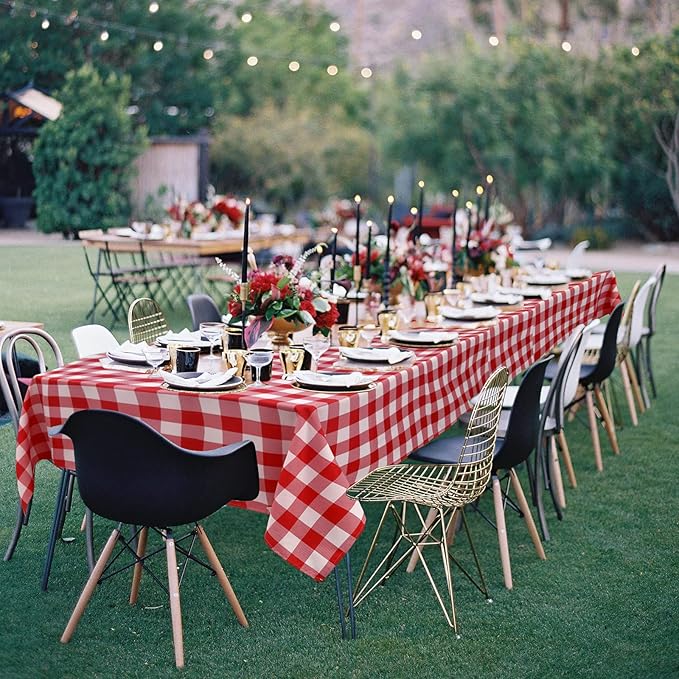 Hiasan Red and White Buffalo Checkered Tablecloth Waterproof, 2 Pack, 60 x 120 inch - Plaid Table Cloth Rectangle for Kitchen/Outdoor Picnic/Dining/Spring Party